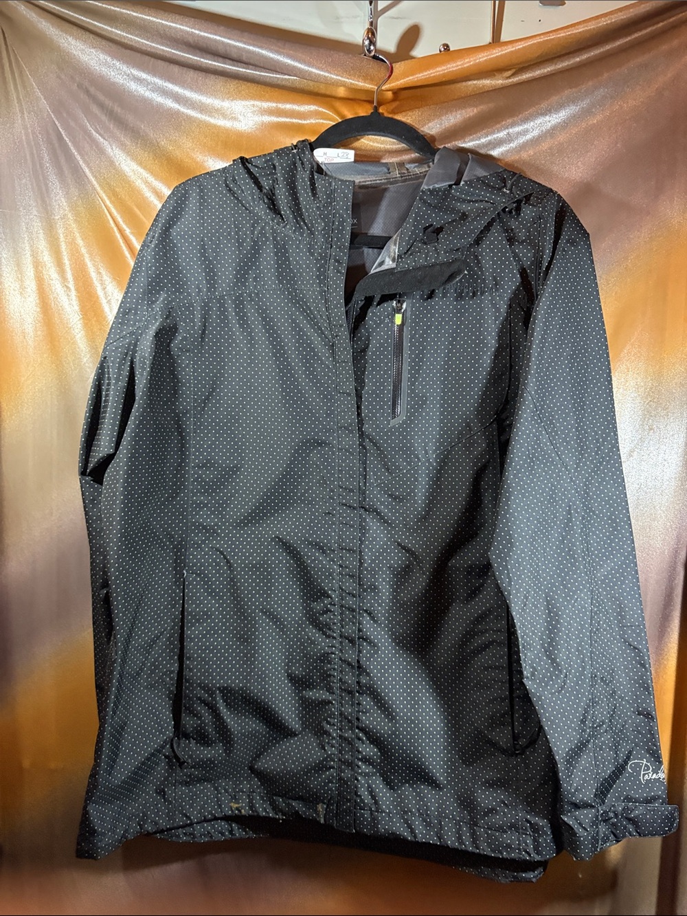Lightweight Paradox polka dot Black Hooded Rain Jacket - Women's F3